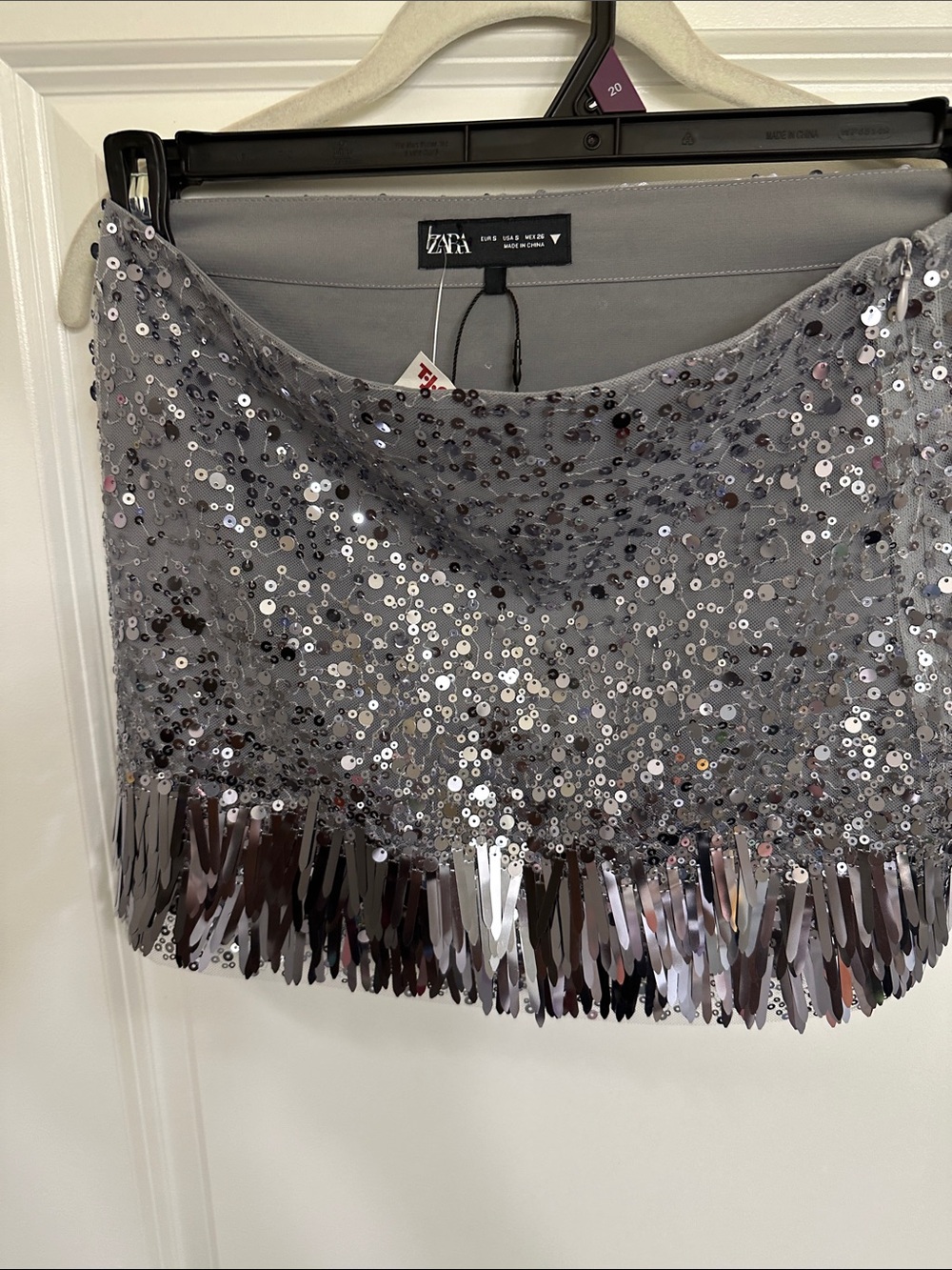 ZARA  Women’s Silver Sequin Fringe Mini Skirt- Size Small
